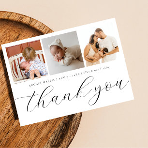 Elegant Handlettering Script 3 Foto Nieuwe Baby Bedankkaart