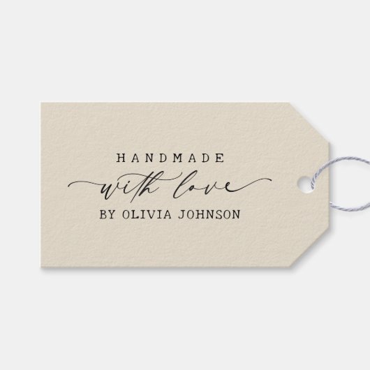 Elegant Handmade with Love Script Personalized Cadeaulabel (Voorkant (Horizontaal))