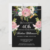 *Elegant Handpainted Floral 40th Birthday Party  Kaart (Voorkant)