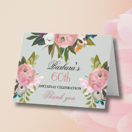Elegant Handpainted Floral 60th Birthday Party  Bedankkaart