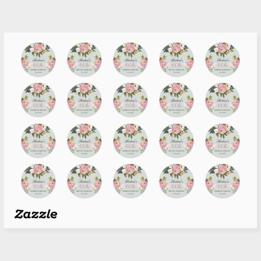 Elegant Handpainted Floral 60th Birthday Welcome Ronde Sticker (Vel)
