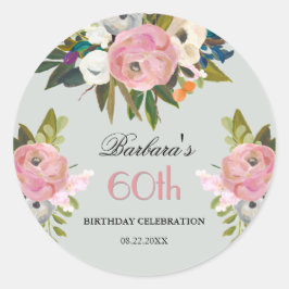 Elegant Handpainted Floral 60th Birthday Welcome Ronde Sticker