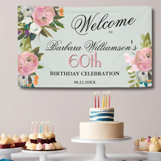 Elegant Handpainted Floral 60th Birthday Welcome Spandoek
