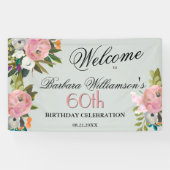 Elegant Handpainted Floral 60th Birthday Welcome Spandoek (Horizontaal)