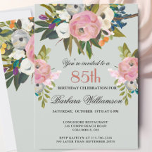 Elegant Handpainted Floral 85th Birthday Party
