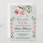 Elegant Handpainted Roses 100th Birthday Party Kaart (Voorkant)