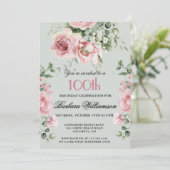 Elegant Handpainted Roses 100th Birthday Party Kaart (Staand voorkant)