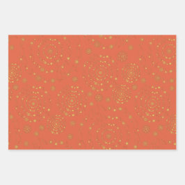 Elegant Handrawn Patronen Gold Burnt Oranje Inpakpapier Vel