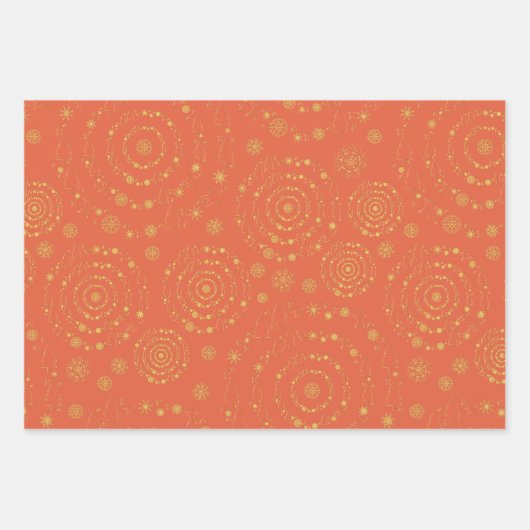 Elegant Handrawn Patronen Gold Burnt Oranje Inpakpapier Vel (Voorkant)