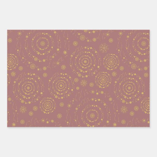 Elegant Handrawn Pattern Gold Marsala Inpakpapier Vel (Voorkant)