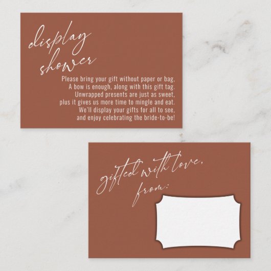 Elegant handschrift Display Shower Terracotta Informatiekaartje (Voorkant / Achterkant)