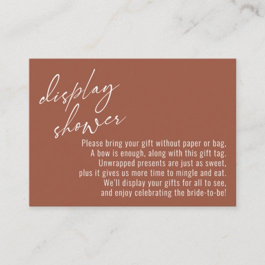 Elegant handschrift Display Shower Terracotta Informatiekaartje (Voorkant)