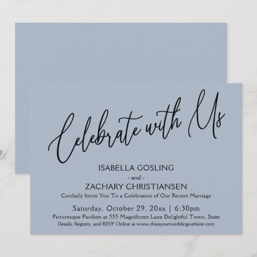 Elegant handschrift Dusty Blue vieren Kaart (Voorkant / Achterkant)