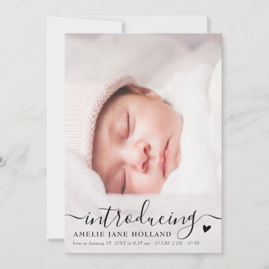 Elegant handschrift foto Baby aankondiging (Voorkant)