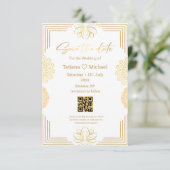 elegant handschrift indian goud geometrische qr co save the date (Staand voorkant)
