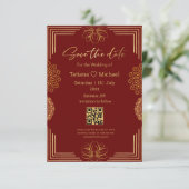 elegant handschrift indian red gold geometric save the date (Staand voorkant)
