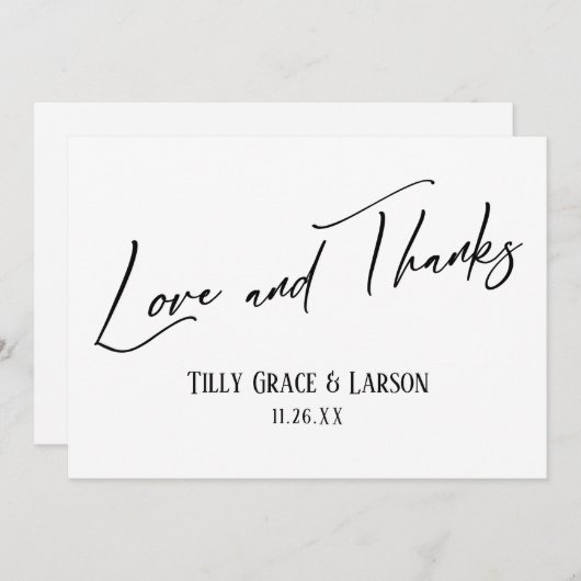 Elegant handschrift Love and Bedankt Black & White (Voorkant / Achterkant)
