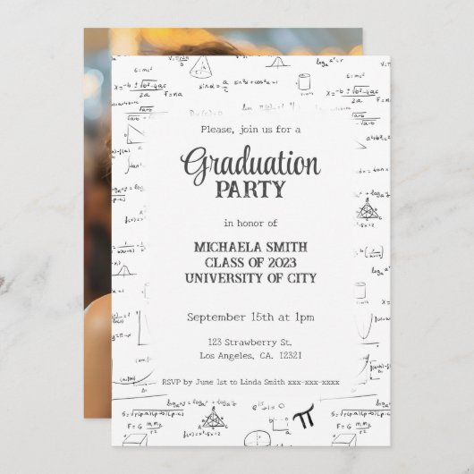 Elegant handschrift Mathematisch Foto Afstuderen Kaart (Voorkant / Achterkant)