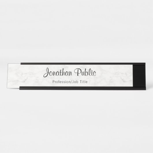 Elegant Handschrift Naam script witte marmer Bureau Naambordje (Voorkant)