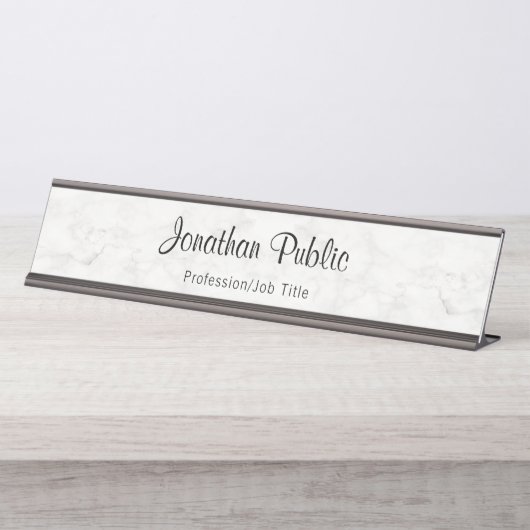 Elegant Handschrift Naam script witte marmer Bureau Naambordje (Voorkant)