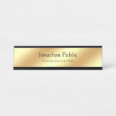 Elegant handschrift Naam Tekst Modern Gold Sjabloo Bureau Naambordje (Voorkant)