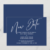 Elegant handschrift Nieuwe datum Navy aankondiging (Voorkant / Achterkant)
