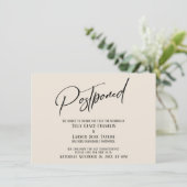 Elegant Handschrift Postponed Wedding Cream Kaart (Staand voorkant)