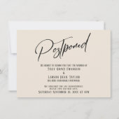 Elegant Handschrift Postponed Wedding Cream Kaart (Voorkant)