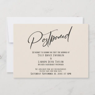 Elegant Handschrift Postponed Wedding Cream Kaart