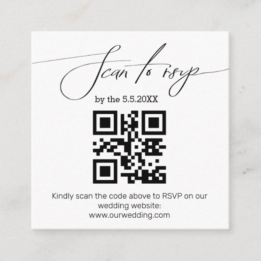 elegant handschrift rsvp qr code bruiloft eenvoudi informatiekaartje (Voorkant)