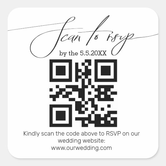 elegant handschrift rsvp qr code bruiloft vierkante sticker (Voorkant)