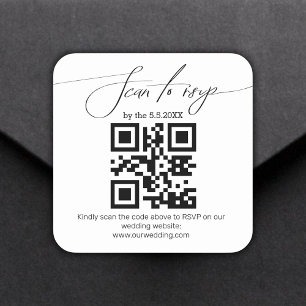 elegant handschrift rsvp qr code bruiloft vierkante sticker