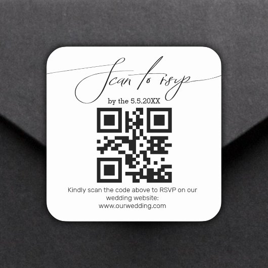 elegant handschrift rsvp qr code bruiloft vierkante sticker