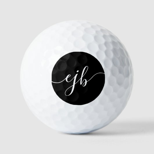 Elegant Handschrift Script White op zwart monogram Golfballen (Voorkant)