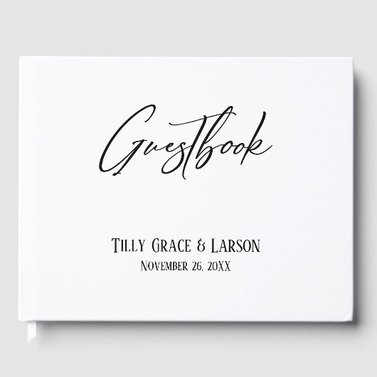 Elegant handschrift Simple Black & White Guestbook Gastenboek (Voorkant)