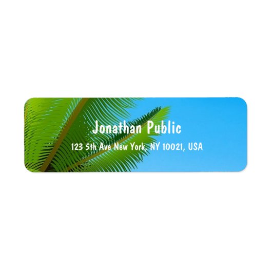 Elegant handschrift Sjabloon Palm Leaves Blue Sky Etiket (Voorkant)