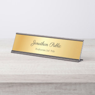 Elegant handschrift Tekst naam Gold Modern Sjabloo Bureau Naambordje