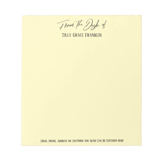 Elegant handschrift van het bureau van Bleek geel Notitieblok (Voorkant)