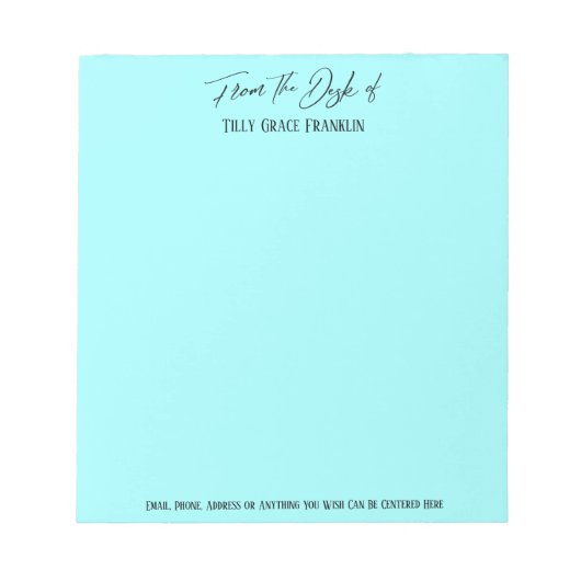 Elegant handschrift van het bureau van Light Aqua Notitieblok (Voorkant)