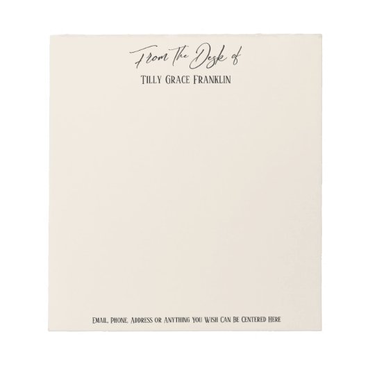 Elegant handschrift "Vanuit het bureau van" crème Notitieblok (Voorkant)