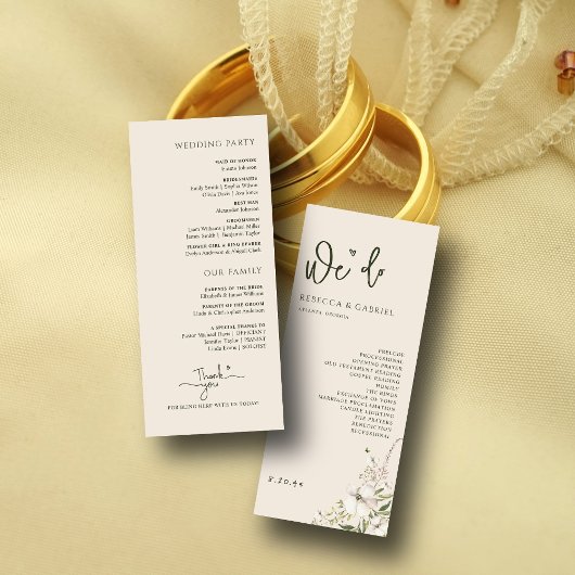 Elegant handschrift Waterverf Bloemen bruiloft Programmakaart