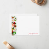 Elegant Handschrift Waterverf Bloemen Kleurrijk Notitiekaartje (Voorkant / Achterkant in situ)
