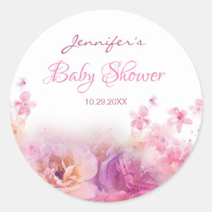 Elegant Handschrift Waterverf Flowers Baby shower Ronde Sticker