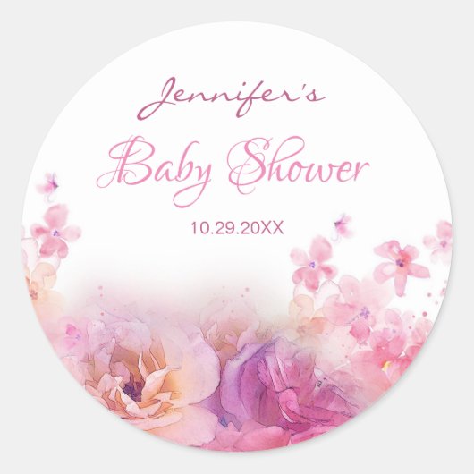 Elegant Handschrift Waterverf Flowers Baby shower Ronde Sticker (Voorkant)