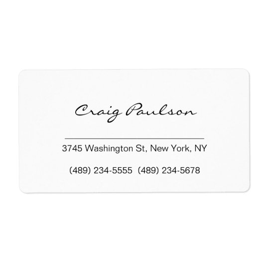 Elegant handschrift zwart & wit visitekaartje etiket (Voorkant)
