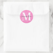 Elegant handtekening Modern Monogram Roze Glitter Ronde Sticker (Tas)