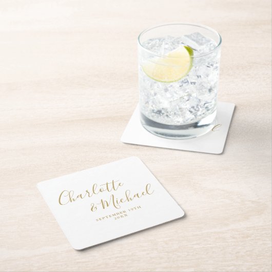 Elegant Handtekening Script Gouden Bruiloft Kartonnen Onderzetters (Insitu)