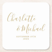 Elegant Handtekening Script Gouden Bruiloft Kartonnen Onderzetters (Voorkant)