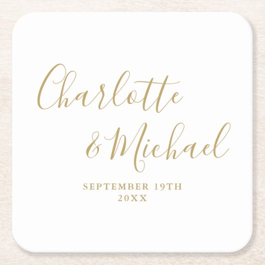 Elegant Handtekening Script Gouden Bruiloft Kartonnen Onderzetters (Voorkant)