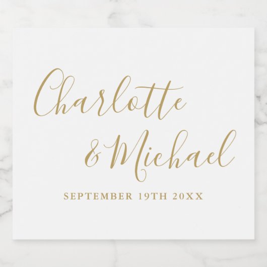Elegant Handtekening Script Gouden Bruiloft Sparkling Wijnetiket (Enkel label)